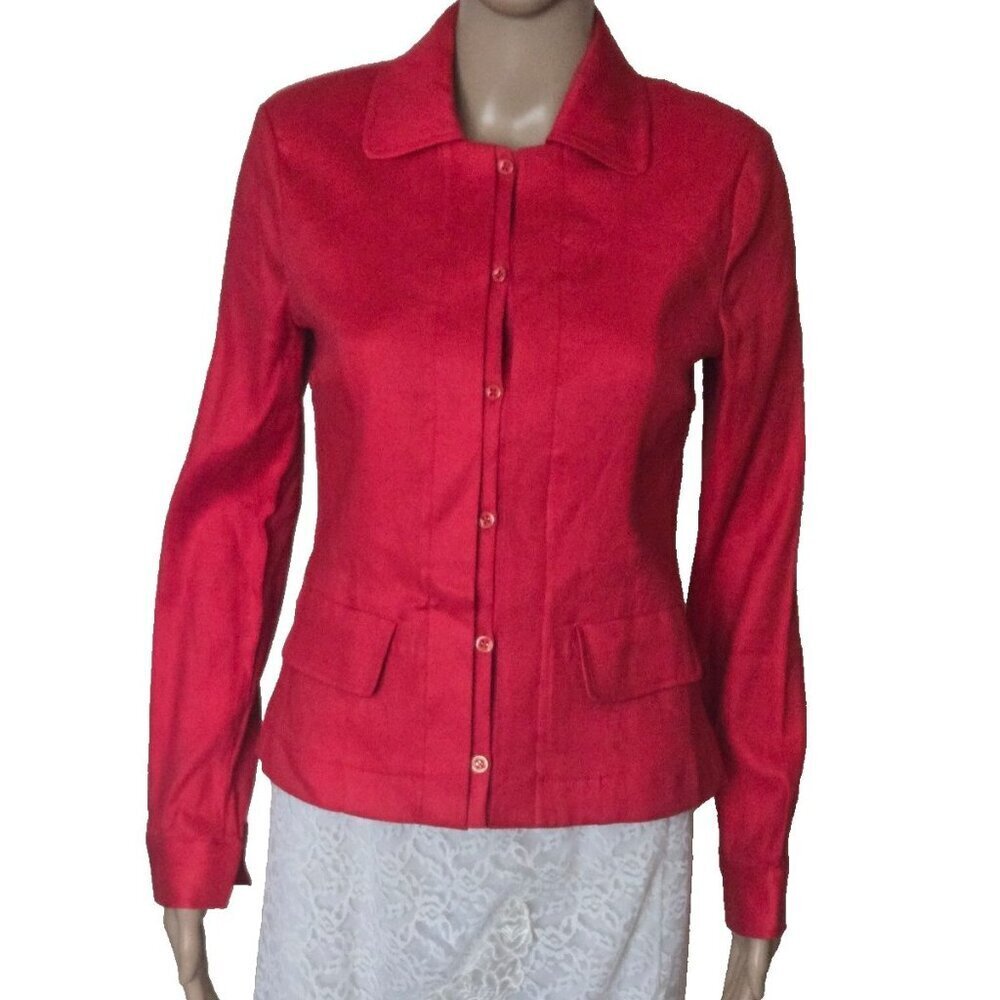 CAbi Perfect Red Valentine Linen Blend Button Jacket size XS - Picture 4 of 9